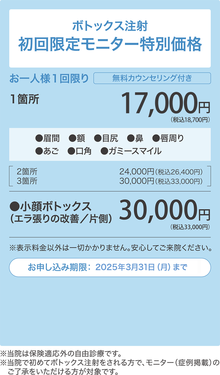 ボトックス注射初回モニター募集中