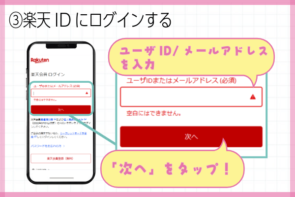 楽天モバイル三木谷キャンペーン申込方法ステップ③：楽天IDにログインする 