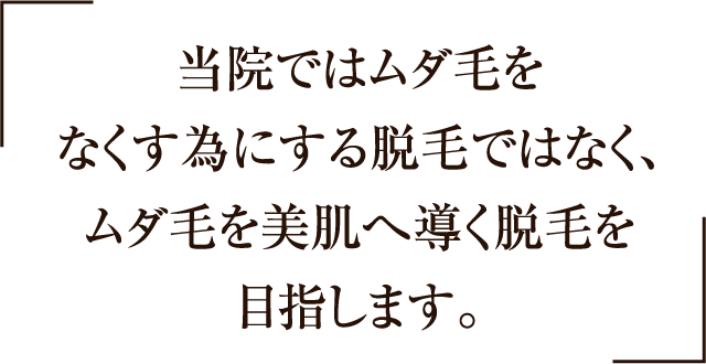 当院ではムダ毛をなくす為にする脱毛ではなく、ムダ毛を美肌へ導く脱毛を目指します。